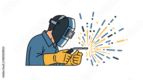 A skilled welder wearing protective gear and welding equipment at work