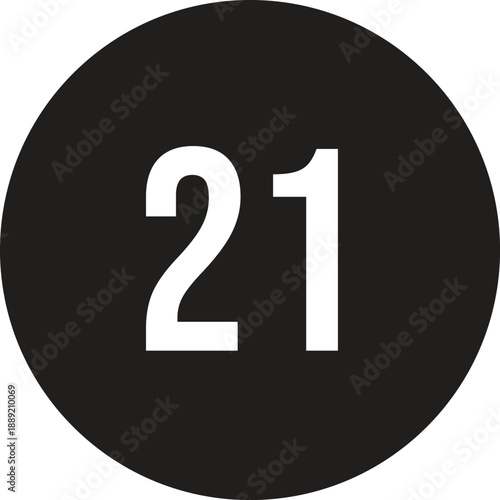 21 calendar number icon vector black round circle with white text