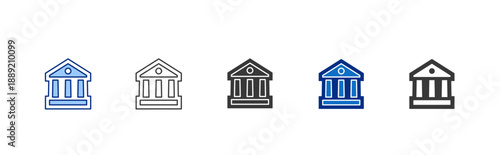 Public Building vector icon set in line, glyph, and blue style 