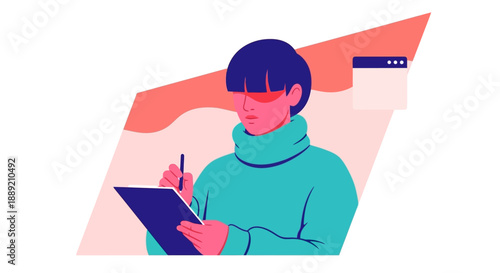 A person creating digital art with a stylus on a graphic tablet