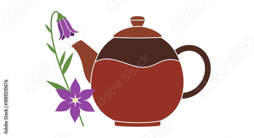 A brown teapot with purple flowers beside it, a serene scene of tea time serenity