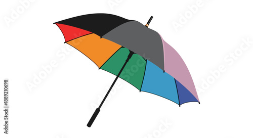 Vibrant multicolored umbrella illustration on a white background from a tilted viewpoint