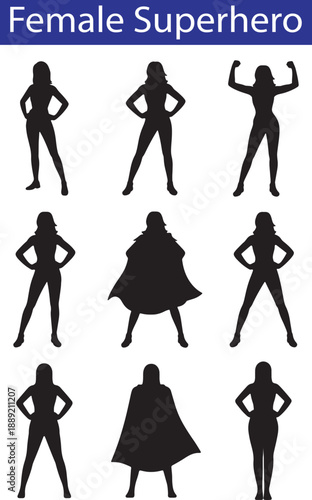 Strong Female Superhero Silhouette Poses Set For Empowerment And Leadership Design
