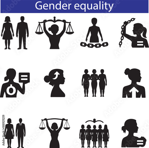 Gender Equality And Women Empowerment Icons Set For Social Justice Awareness