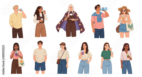 Diverse group of people enjoying drinks together in a casual outdoor setting, showcasing different cultures and ages from various viewpoints