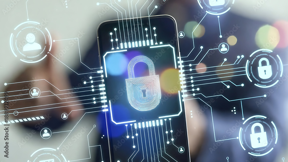 Obraz premium Cloud Security Data Protection Mobile Cyber Security Concept.
