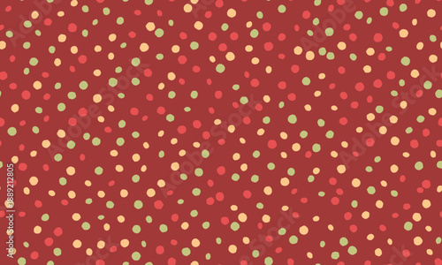 Joyful confetti pattern in red, cream, and green hues.  Perfect for festive backgrounds, packaging, textiles, or website designs.  The playful, handdrawn style adds a touch of whimsy and celebration.