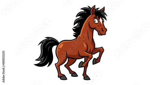 A cartoon brown horse running with flowing mane and tail, viewed from the side in a simple illustration style