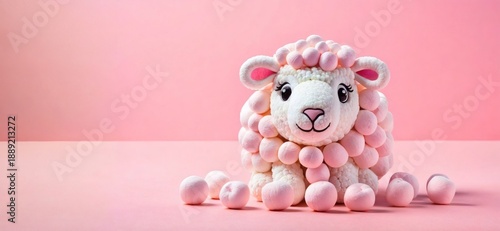 Cute Sheep Character Made of Pink and White Marshmallows