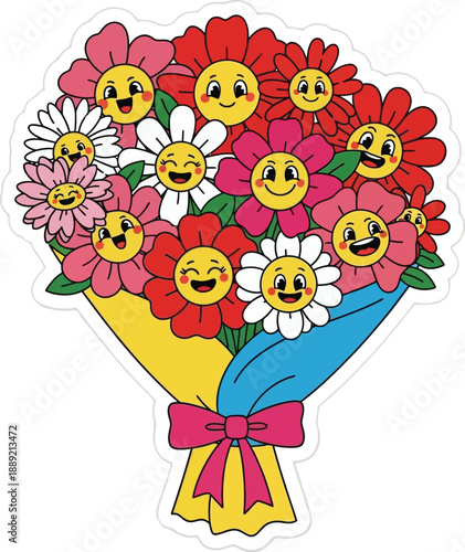 Smiling Blooms: A joyful bouquet of flowers with cheerful faces, radiating happiness and vibrant colors. 