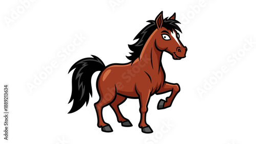A cartoon horse illustration running freely with flowing mane and tail, showcasing dynamic movement