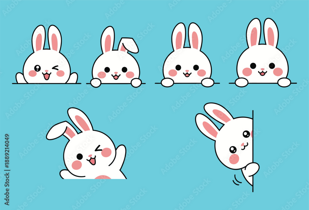 Obraz premium Happy easter bunny faces collection easter greeting card ideas