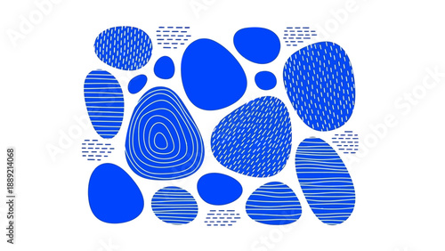 Abstract blue shapes and patterns in a modern digital illustration from a top viewpoint