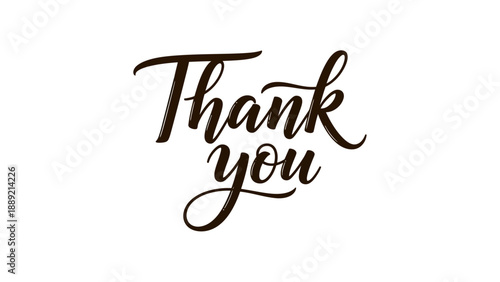 Elegant script conveys gratitude with flowing 'Thank you' text, centered on a clean white background, showcasing calligraphic artistry