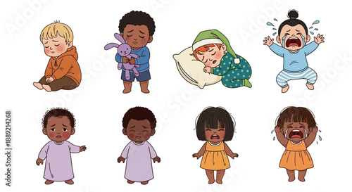 Diverse children expressing various emotions and reactions in different scenarios