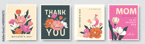 Happy Mother's Day poster, greeting card, cover, banner, vector illustration with beautiful blossom flowers.

