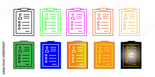 Diverse Clipboard Icons Collection: Checklist, Survey, Profile, Task Management, and Data Forms