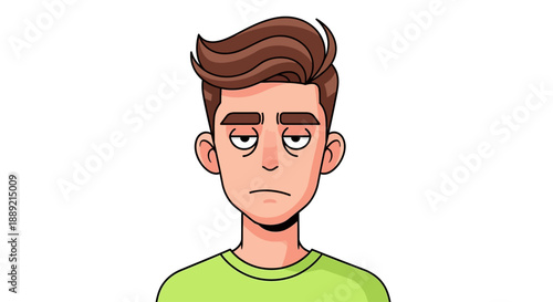 A cartoon character with a sad expression on a plain background from the front viewpoint