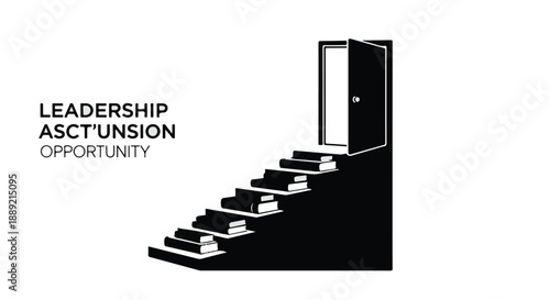 Stairway leading to open door with leadership and opportunity text