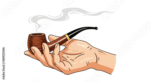 Hand holding smoking pipe illustration from a person's viewpoint in a relaxed environment