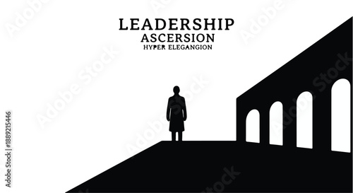 Silhouette of a person standing on a hill with an arched structure