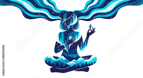 A serene illustration of a person meditating in a lotus position with mystical energy flowing from their body