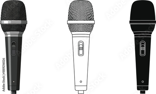 Three different microphone designs on a white background