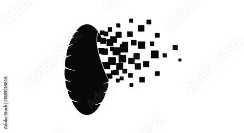 Digital fingerprint dissolving into pixels on white background