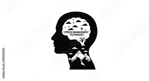 Stress management techniques concept with silhouette of person