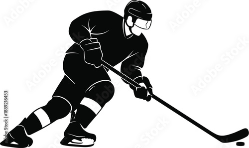Ice Hockey Player Silhouette in Action – Powerful Skating Sports Vector