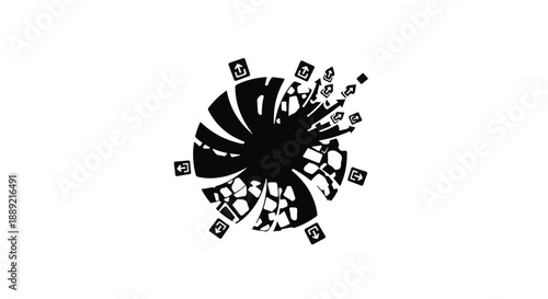Dynamic black and white abstract design with swirling shapes