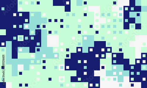 Abstract pixel art background.  Cool, calming teal and navy blue squares create a dynamic, modern design. Perfect for websites, presentations, or techrelated projects.