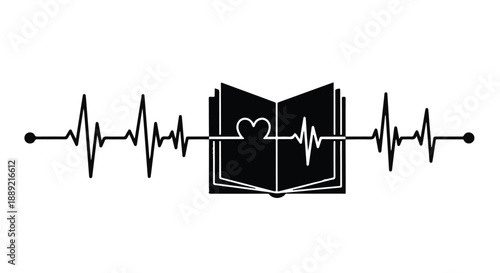 Heartfelt love for reading symbolized by book and heartbeat