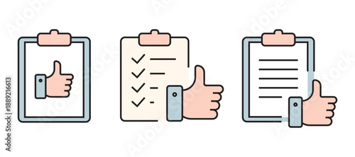 Clean flat outline icon set featuring thumbs up and “like” symbols in various contexts such as users, social media, web, notifications, settings, approval, rating, and feedback. Perfect for UI, UX.