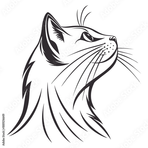 Cat silhouette with detailed whisker pattern in black and white  