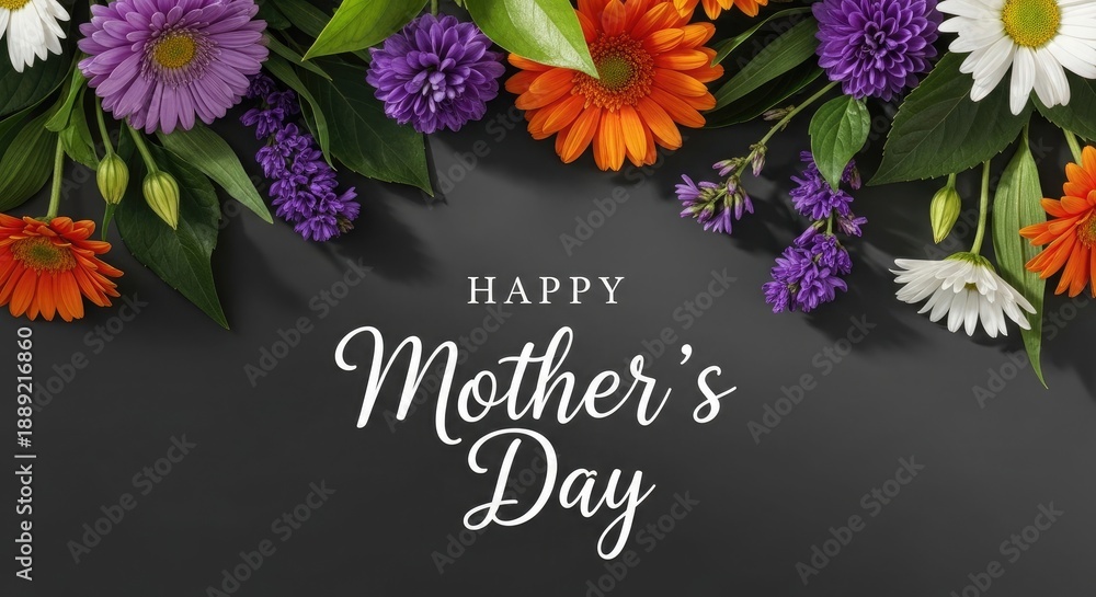 Fototapeta Happy mother's day wishes with beautiful flowers and greeting