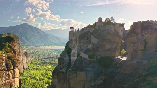 Greece tourist landmark landscape. Meteora monastery on mountains