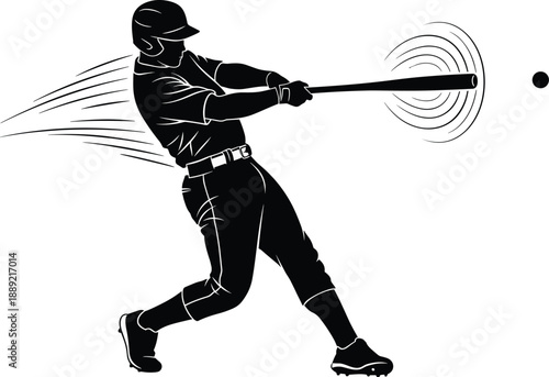 Black and white baseball player swinging bat — perfect for sports branding, athletic motion design, and baseball club illustrations