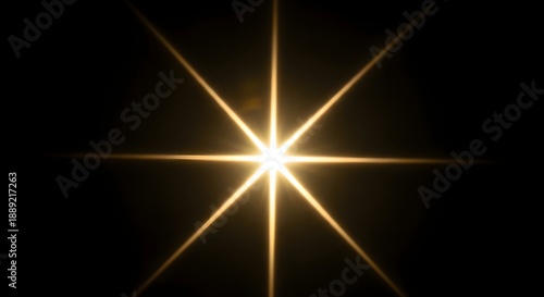 Bright shining star with lens flare effect on black background