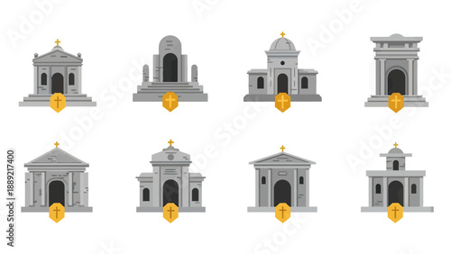 Collection of Mausoleum and Crypt Buildings with Cross Emblems