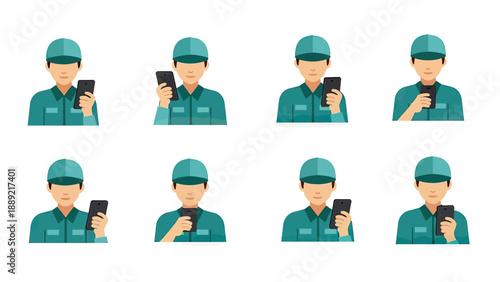 Delivery Person with Smartphone Icons