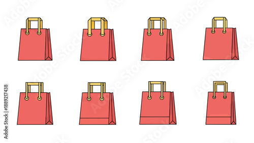 Set of Coral Shopping Bags with Gold Handles