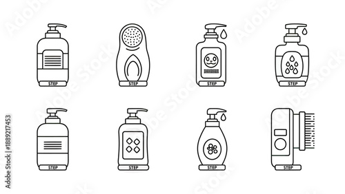 Hygiene and Personal Care Item Icons: Soap Dispensers and Electric Cleaner