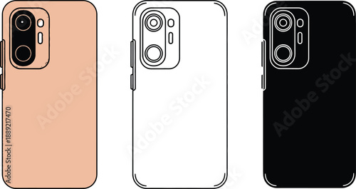 A collection of three different colored phone case designs with camera lenses