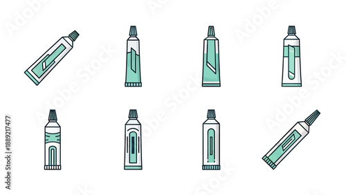 Mint Green Toothpaste Tubes Collection, Modern Flat Design