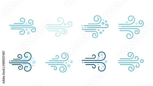 Set of Wind Icons and Swirls in Light Blue Tones
