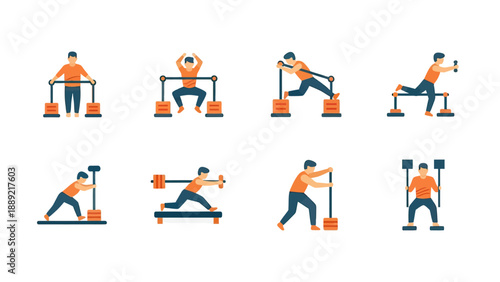Fitness Workout Icons: Strength Training and Exercise Poses