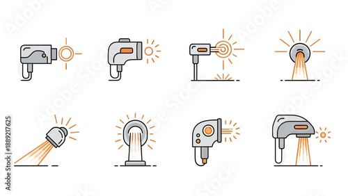 Set of Modern Scanner and Light Beam Icons