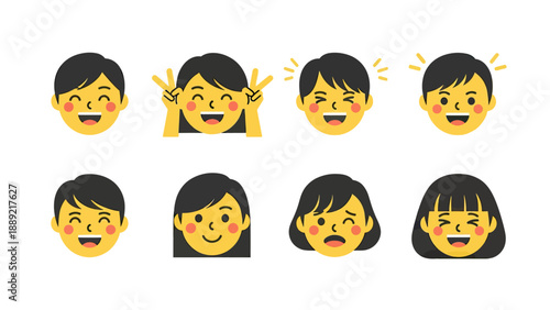 Collection of Diverse Happy Facial Expressions Vector Icons
