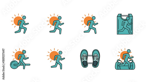 Running Silhouette Icon Set: Health, Fitness and Marathon Concept
